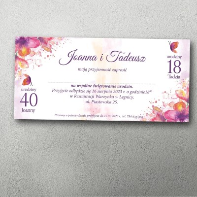 zaproszenie na podwójne urodziny format dl wrzosowe motyle