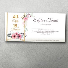 zaproszenie na podwójne urodziny format dl złote kwiatowe eleganckie