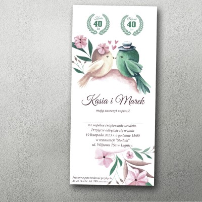 zaproszenie na podwójne urodziny format dl leśna para ptaki