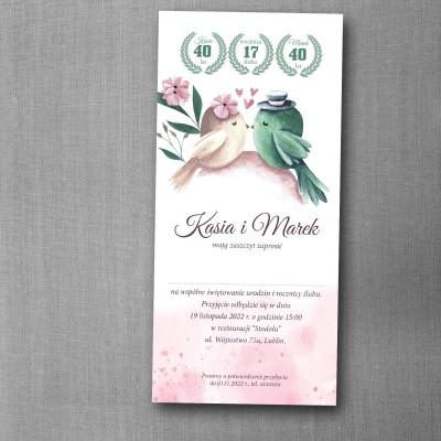 Zaproszenie dwa w jednym na urodziny i rocznicę w formacie DL z kwiatową grafiką
