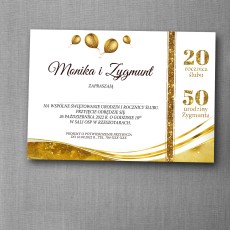 Zaproszenie na urodziny i rocznicę ślubu Złote Gody w biało-złotej kolorystyce
