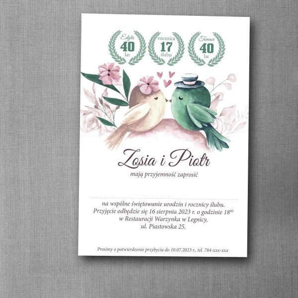 Zaproszenie na urodziny i rocznicę związku z roślinną grafiką