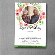 Zaproszenie na urodziny i rocznicę z wiosennym bukietem kwiatów