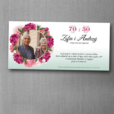 Zaproszenie na rocznicę ślubu i urodziny z motywem piwonii w formacie DL