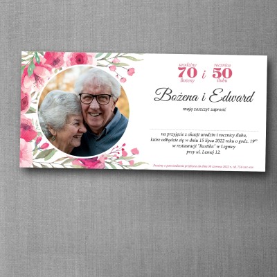 Zaproszenie na rocznicę ślubu i urodziny z różanym motywem w formacie DL