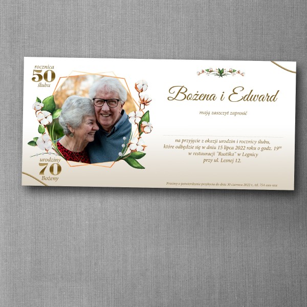 Zaproszenie na urodziny i rocznicę ślubu w formacie DL z roślinną grafiką