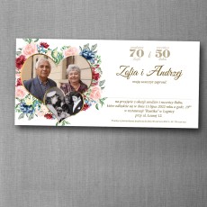 Zaproszenie dwa w jednym na rocznicę ślubu i urodziny z kwiatową grafiką i dwoma zdjęciami