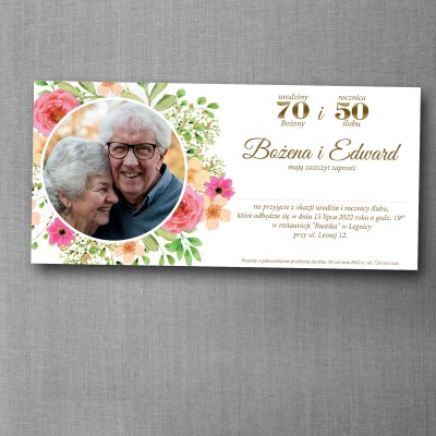 Zaproszenie na urodziny i rocznicę ślubu z kwiatową grafiką w formacie DL