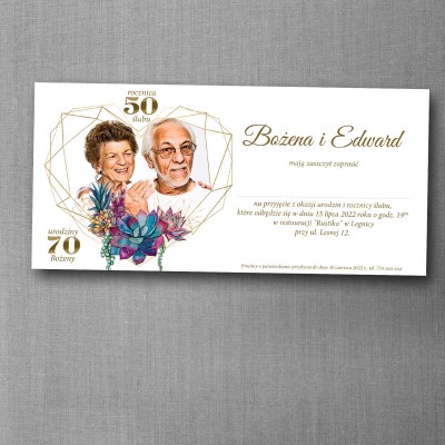 Zaproszenie jubileuszowe na rocznicę ślubu i urodziny w formacie DL