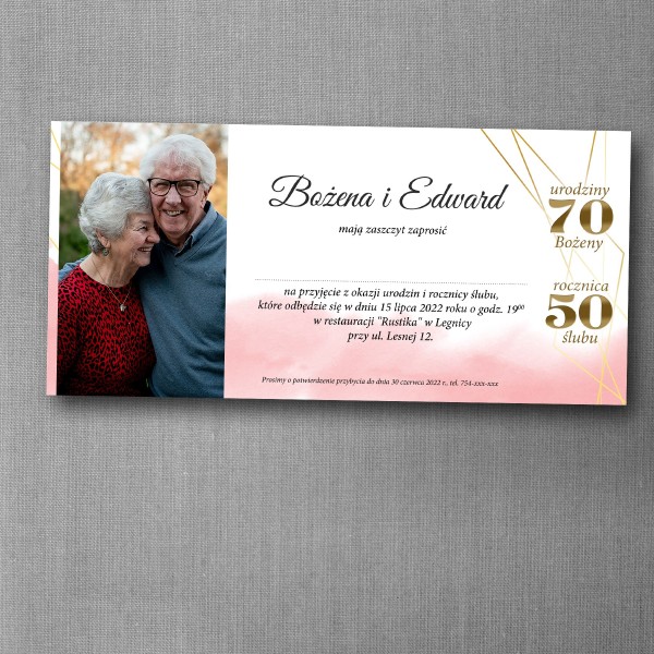 Zaproszenie na rocznicę ślubu i urodziny w różowej kolorystyce w formacie DL
