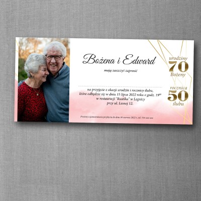 Zaproszenie na rocznicę ślubu i urodziny w różowej kolorystyce w formacie DL