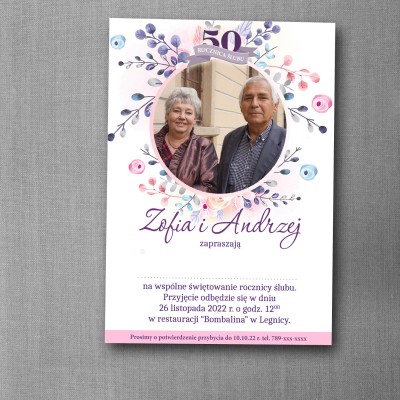 Zaproszenie na rocznicę ślubu "Kwietny Krąg"