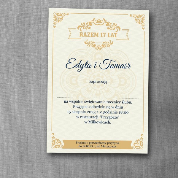 Zaproszenie na rocznicę ślubu "Certyfikat Miłości"