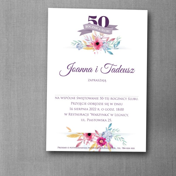 Zaproszenie na rocznicę ślubu "Purpurowy Świt"