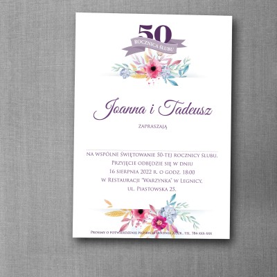 Zaproszenie na rocznicę ślubu "Purpurowy Świt"
