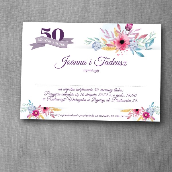 Zaproszenie na rocznicę ślubu "Purpura Dnia"