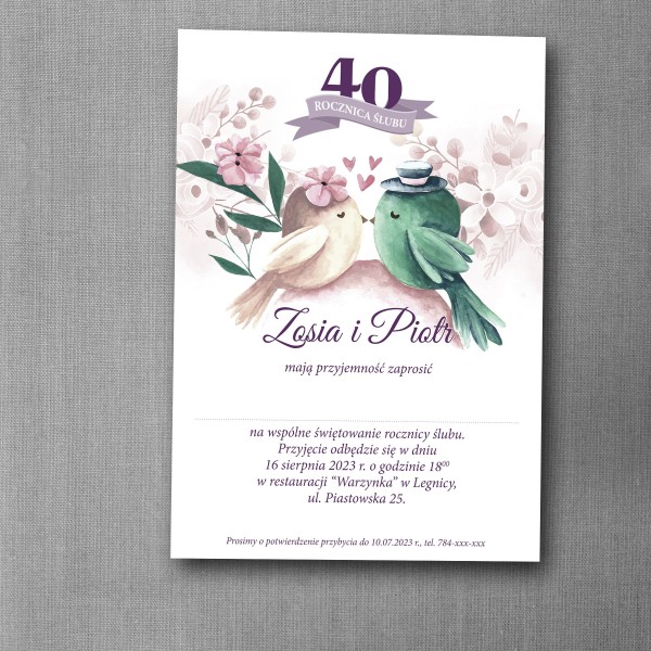 Zaproszenie na rocznicę ślubu "Śpiew Skowronka"