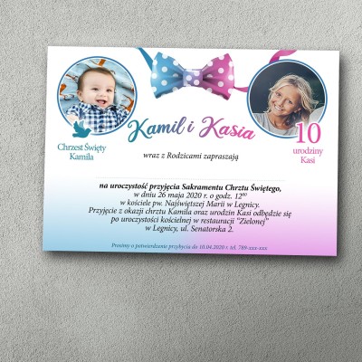 Zaproszenie na chrzest i urodziny – DuoKolor | Druksik