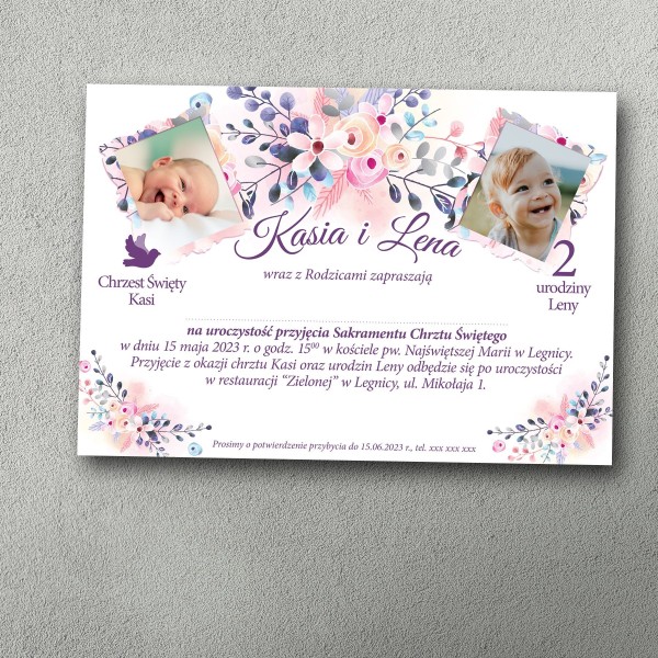 Zaproszenie na chrzest i urodziny z motywem róż i pastelową grafiką