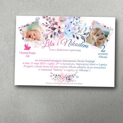 Zaproszenie na chrzest i urodziny z pastelowymi różami