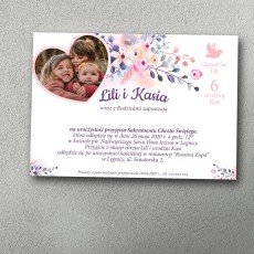 Zaproszenie na chrzest i urodziny w różowej kolorystyce z motywem serca