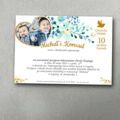 Zaproszenie na chrzest i urodziny z motywem złotego serca