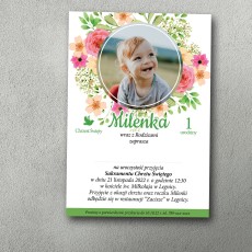 Zaproszenie na chrzest i roczek z wiosennym motywem kwiatowym