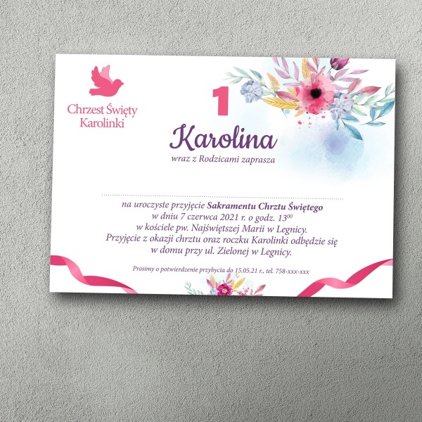 Zaproszenie na chrzest i roczek – Bukiecik | Druksik