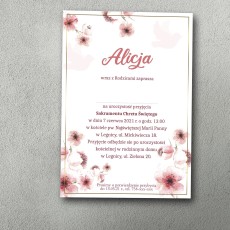 Zaproszenie na chrzest z akwarelowym makami, jednostronne.