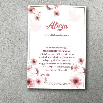 Zaproszenie na chrzest z akwarelowym makami, jednostronne.