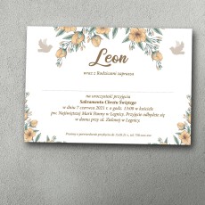 Zaproszenie na chrzest w jesiennych kwiatach, kolorach. Jednostronne.